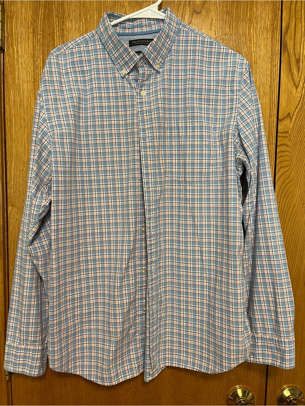 Banana Republic Blue and Pink Plaid Button-Down Shirt